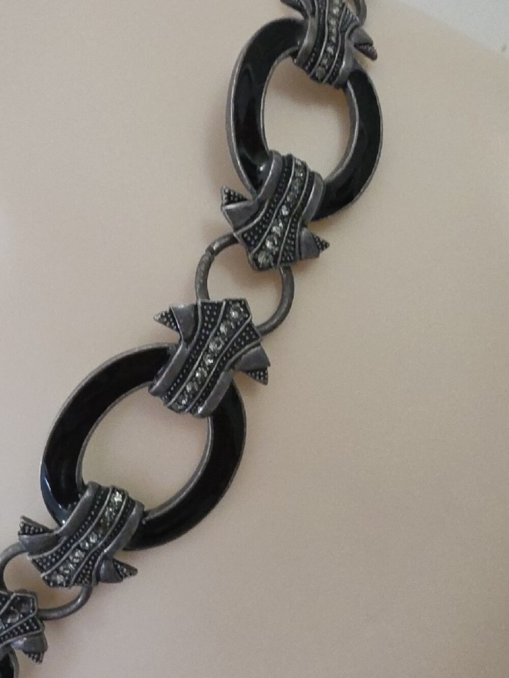 Chico's | Whimsigoth Vintage Y2K Black Enamel & Rhinestone Statement Chain Belt